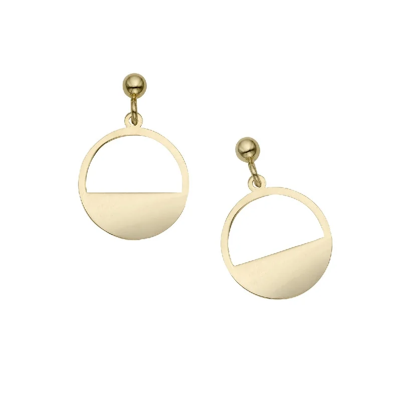 Ladies thick flair earrings -14K Yellow Gold Half Disc Cutout Earrings ER10433