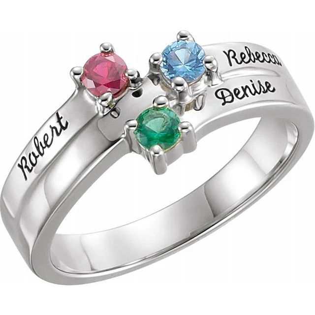 Ladies rhinestone pop rings -Layered Engraved Name Mother's Family Birthstone Ring