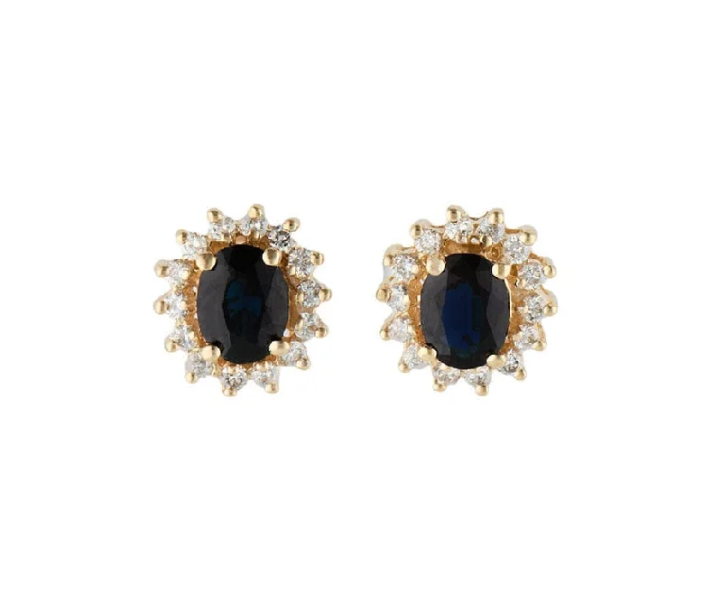 Ladies engraved sentiment earrings -3.50ctw Oval Sapphire and 0.85ctw Diamond Starburst Frame Stud Earrings in 14K