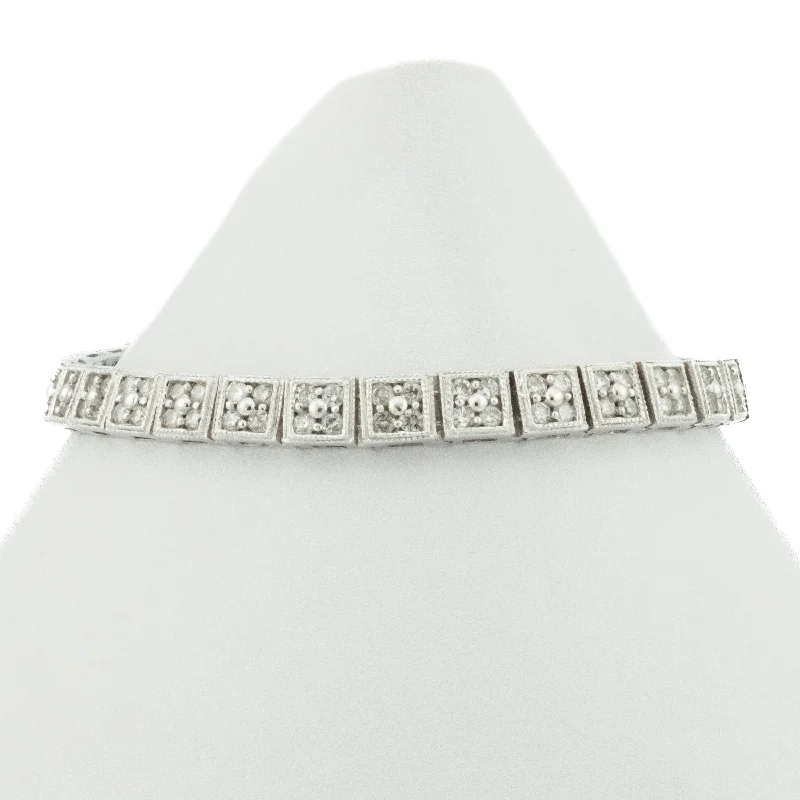 crystal bracelets for women sparkling -4.00ctw Round Diamond 7" Tennis Bracelet in 14K White Gold