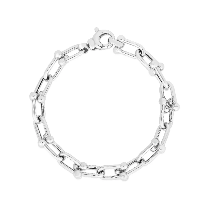 ladies formal bracelets evening wear -Silver Jax Link Bead Bracelet