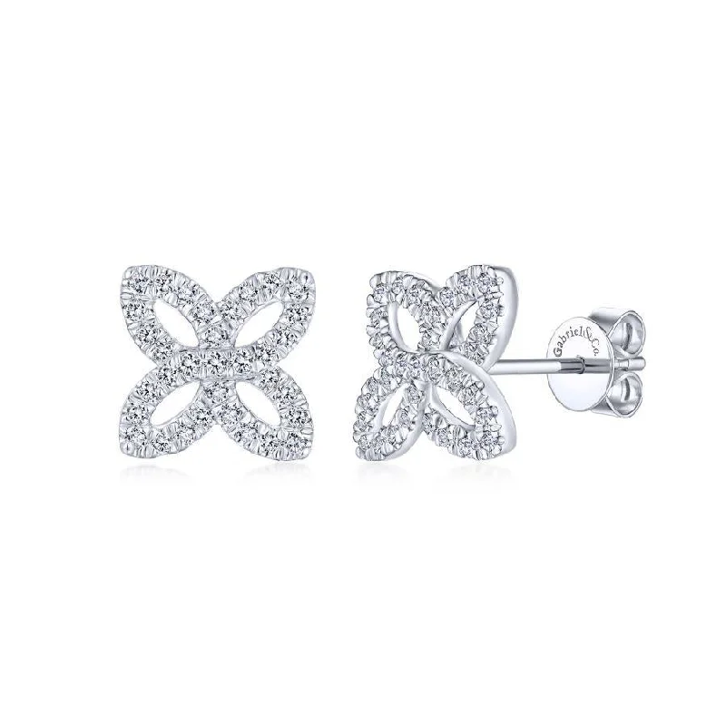 Ladies coin shine earrings -Gabriel & Co. - EG13488W45JJ - 14K White Gold Open Floral Pave Diamond Stud Earrings