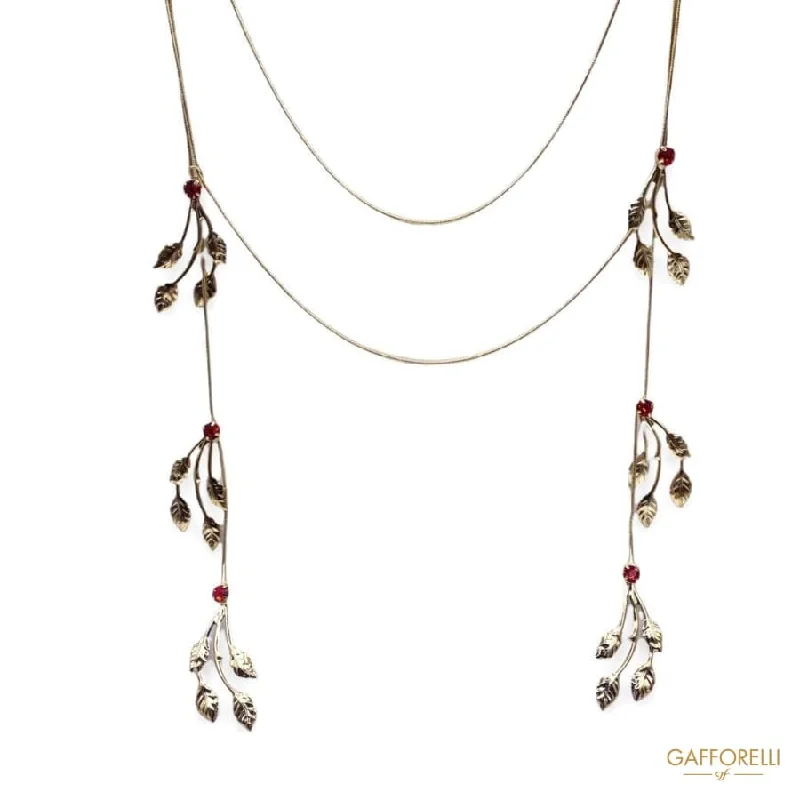 Ladies Necklaces with Sea Aquamarine-Empire Style Necklace with Leaves and Red Rhinestones C278 - Gafforelli Srl