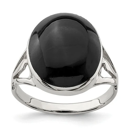 Ladies twinkling star rings -Sterling Silver Black Onyx 13.50 x 16.50 mm Oval Cut Ring