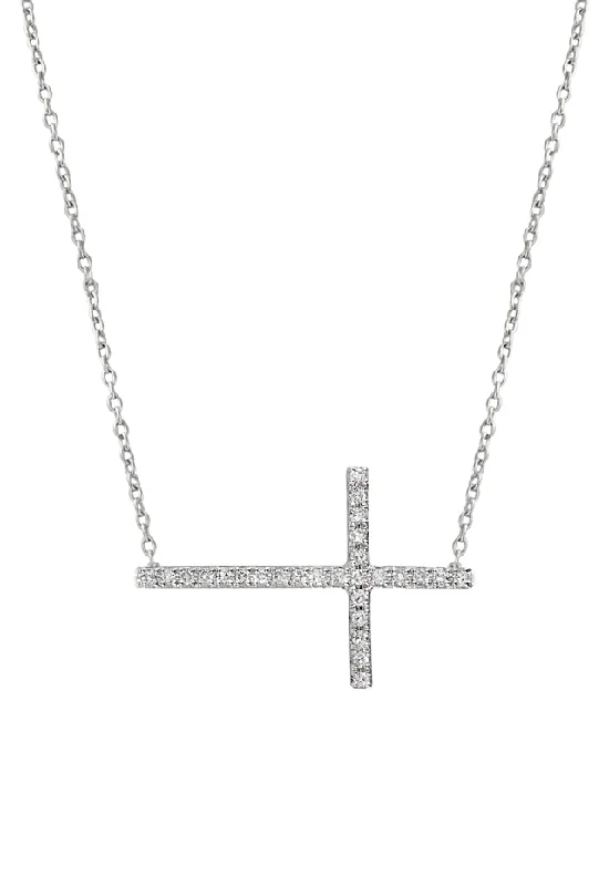 Ladies Necklaces for Winter Shine-Novelty 14K White Gold Diamond Cross Necklace, .09 TCW