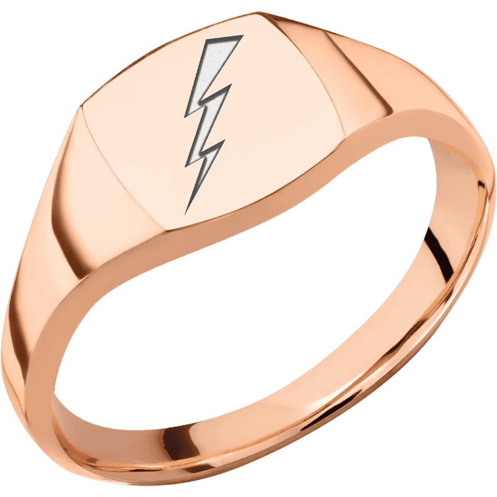 Ladies lavish gold rings -Cushion 18k Rose Gold Signet Ring / Polish Ring Finish and Polish Signet Finish / Air Force Secondary Logo Dark Design with Academy White Cerakote / Size 5.75