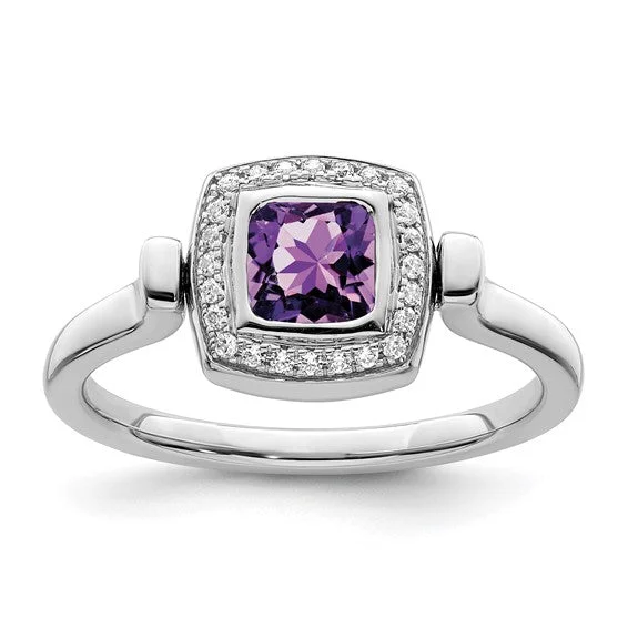 Ladies aged metal rings -14K White Gold Cushion Cut Amethyst And Diamond Flip Ring