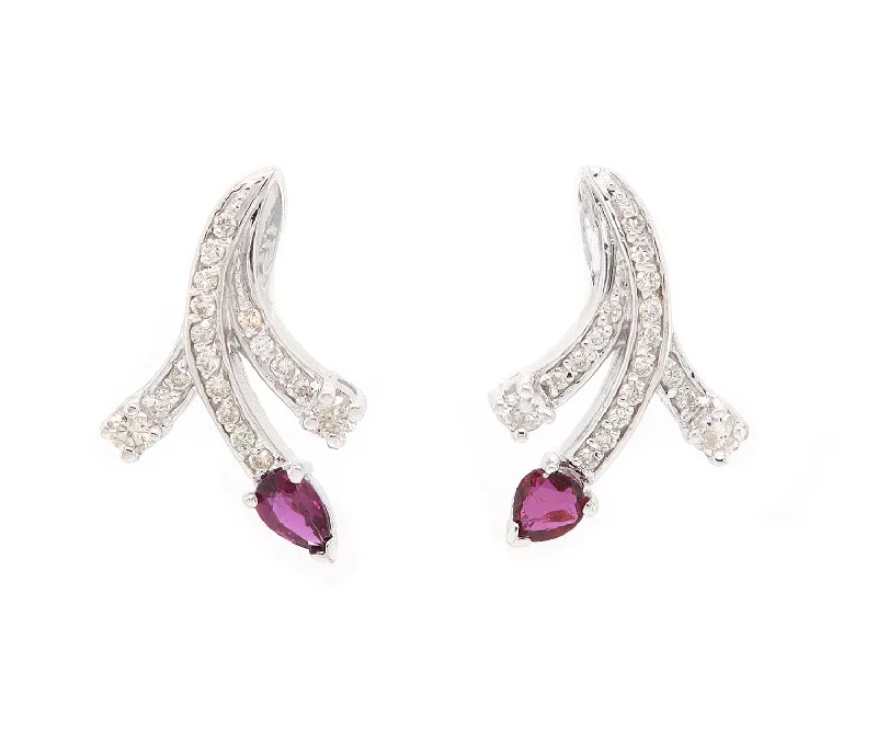 Ladies coastal tide earrings -0.35ctw Pear Cut Spinel and 0.50ctw Diamond Spray Earrings in 14K