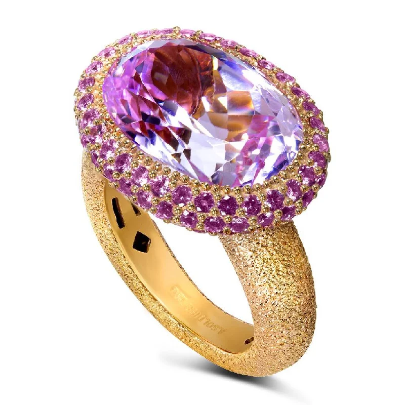 Ladies bespoke artisan rings -Gold Cocktail Ring with Kunzite & Pink Sapphires