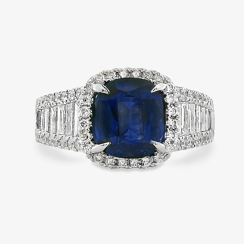 Ladies sleek midi rings -2.72CT Blue Sapphire & Diamond Halo Ring