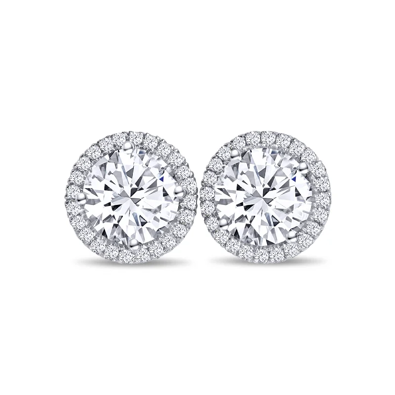 Ladies galaxy spark earrings -18K White Gold Round Diamond Halo Stud Earrings DECD7242