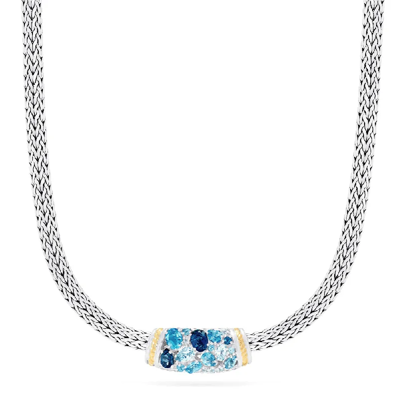 Ladies Necklaces Crafted Spark-925 Sterling Silver & 18K Gold Blue Topaz Splash Necklace, 6.70 TCW