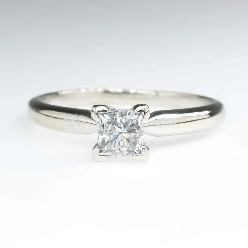 Ladies flowing hippie wedding rings -0.47ct Princess Diamond Solitaire Engagement Ring in 14K White Gold