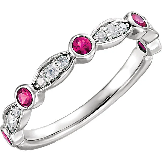 Ladies painted flair rings -14k White Gold Ruby & 1/6 CTW Diamond Anniversary Ring