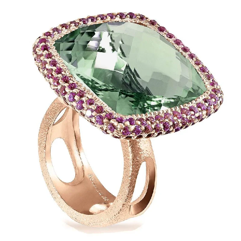 Ladies unique crafted rings -Rose Gold Royal Ring with Green Amethyst & Garnet