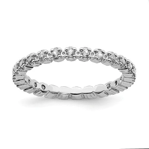 Ladies sweet pink rings -Sterling Silver Stackable Expressions White Topaz Eternity Ring