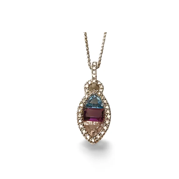 Ladies Necklaces with Warm Opal-Beautiful Estate 14K White Gold Amethyst Topaz Sapphire Diamond Necklace Pendant