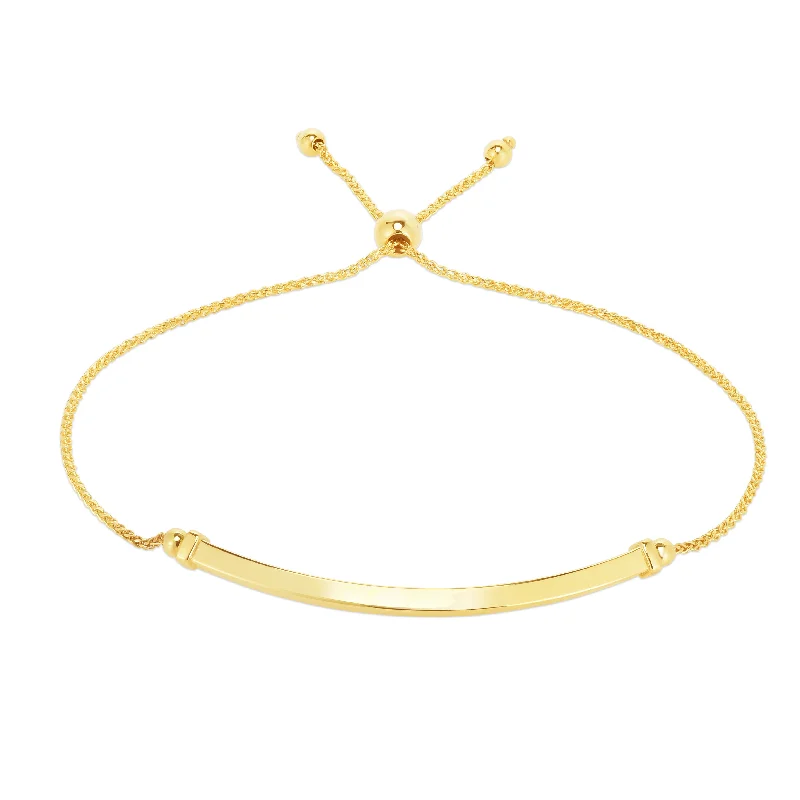 ladies rose gold bracelets leaf design -14K Gold Curved Bar Friendship Bracelet