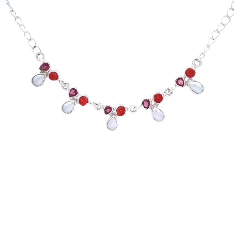 Ladies Necklaces for Photo Shine-Pink Tourmaline Coral & Mabe Pearl Necklace