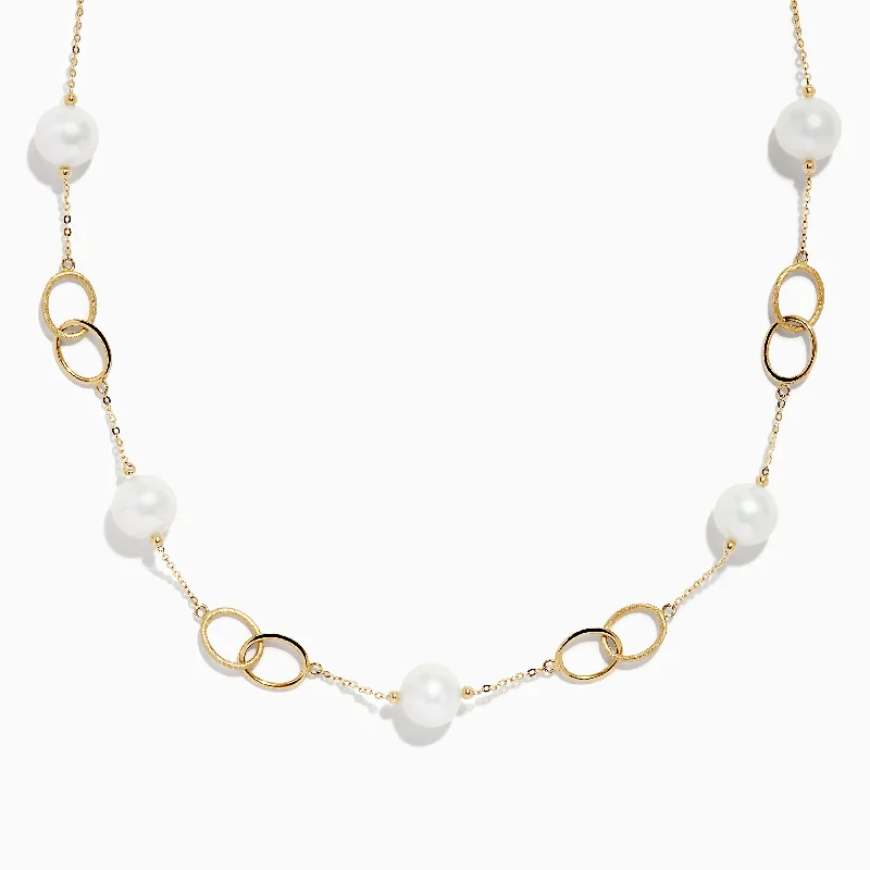 Ladies Necklaces with Globe Glow-14K Yellow Gold Fresh Water Pearl Link Necklace