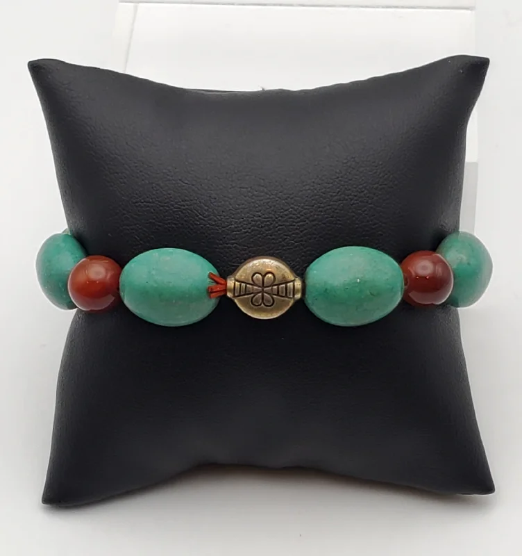 minimalist dot bracelets for women -Turquoise, Carnelian and Brass Beaded Stretch Bracelet