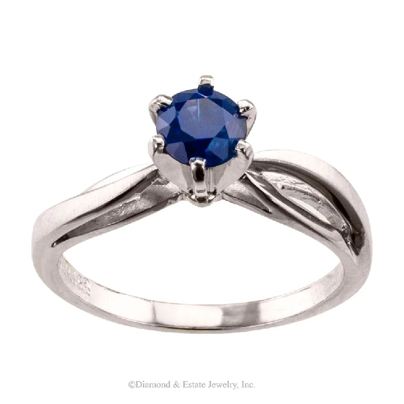 Ladies blooming floral wedding rings -Sapphire White Gold Engagement Ring