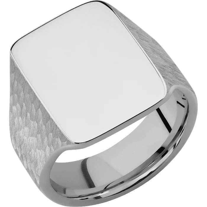 Ladies oval shine rings -Rectangle Titanium Signet Ring / Hammer Ring Finish and Polish Signet Finish / Size 14.25