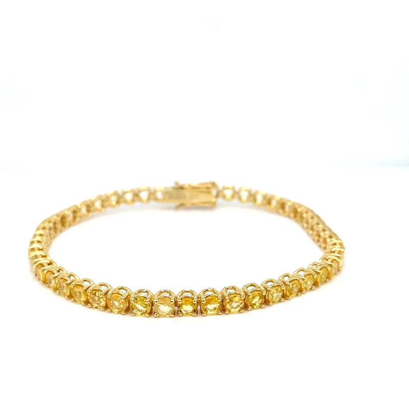 ladies gold bracelets celestial motifs -10 Carat Natural Yellow Sapphire Gold Tennis Bracelet