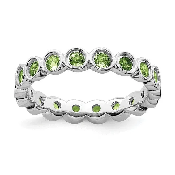 Ladies gleaming platinum rings -Sterling Silver Stackable Expressions Bezel Set Peridot Eternity Ring