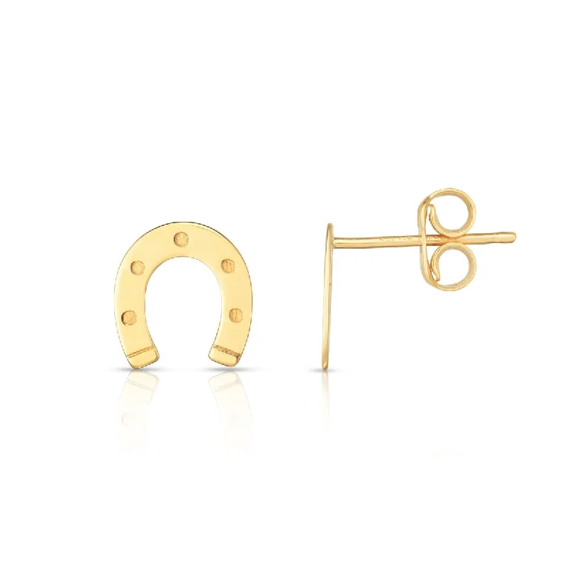 Ladies city beat earrings -14kt Gold Yellow Finish 8.4x8.8mm Polished Horseshoe Stud Earring with Push Back Clasp ER11339