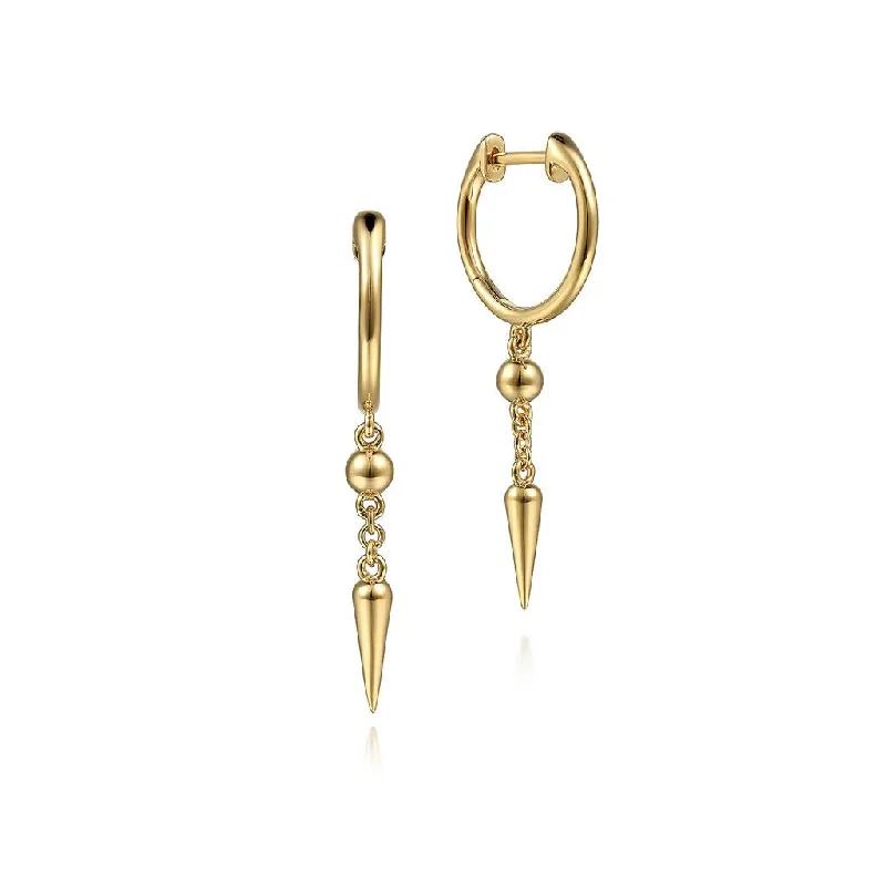 Ladies painted flair earrings -Gabriel & Co. 14K Yellow Gold Bujukan Huggie Drop Spike Earrings