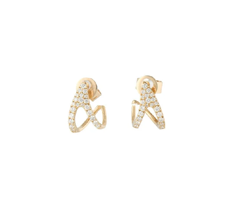 Ladies chunky statement earrings -New 0.33ctw Pave Diamond V Shaped Earrings in 14K