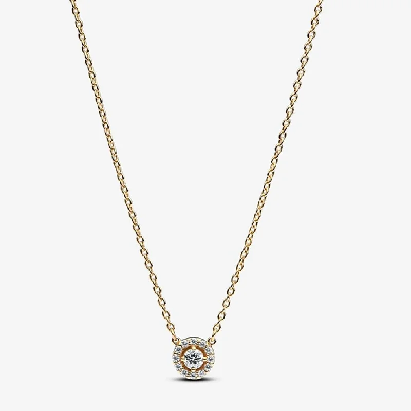 Ladies Necklaces with Hex Spark-PANDORA : Round Pavé Halo Pendant Necklace